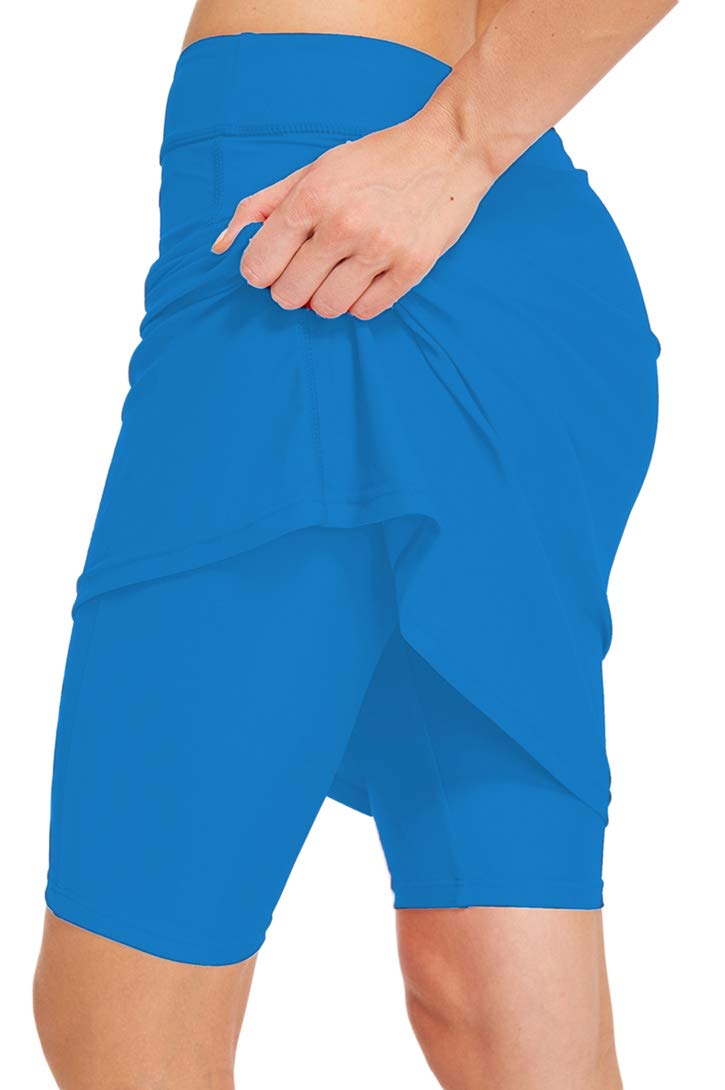 Micosuza Womens Skirted Swim Short Sun Protective UPF 50+ Swimming Bottom with Attached Skirt Blue Medium - Image 1